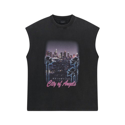 Balenciaga Men's City Of Angels Sleeveless T-shirt in Black Faded