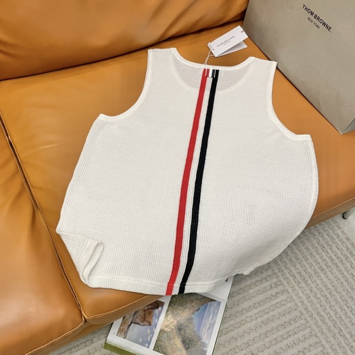 Thom Browne Wool Stripe V Neck Cardigan Vest