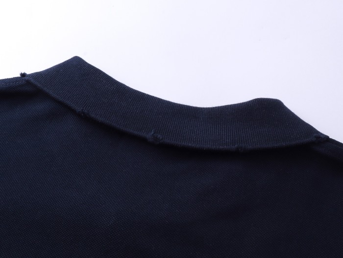 Balenciaga Navy Paris Logo Embroidered Cotton Polo