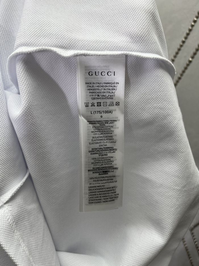 GUCCI Embroidered cotton piquet polo shirt in navy