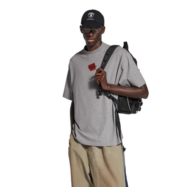 Men's Taped Balenciaga Back T-shirt Medium Fit in Heather Greyblackred