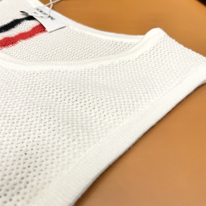 Thom Browne Wool Stripe V Neck Cardigan Vest