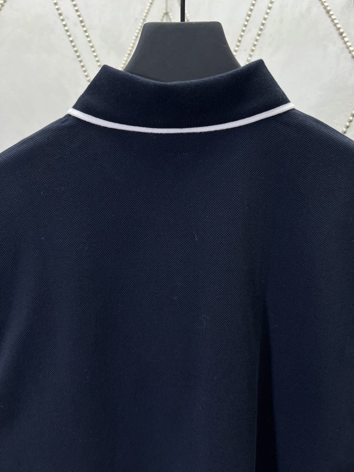GUCCI Embroidered cotton piquet polo shirt in navy