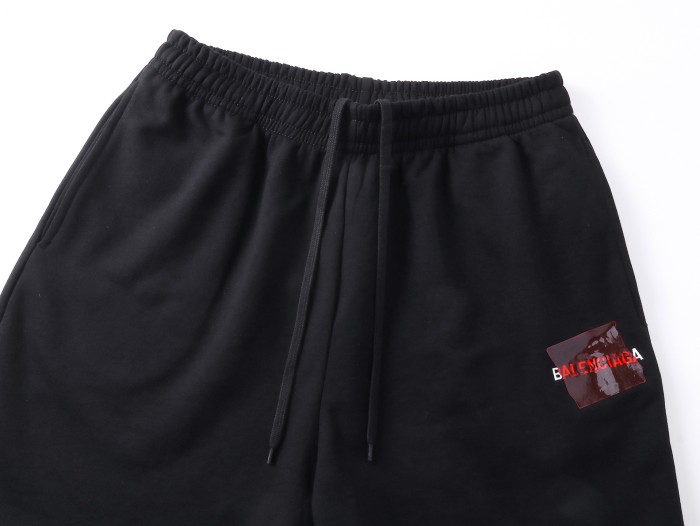 Men's Taped Balenciaga Back Shorts in Faded Blackwhitered