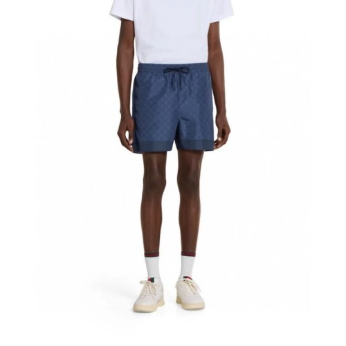 GUCCI Printed technical poplin swim shorts in navy