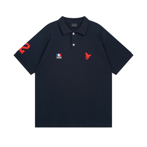 Balenciaga Navy Paris Logo Embroidered Cotton Polo