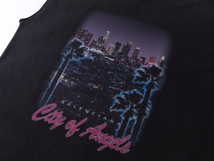 Balenciaga Men's City Of Angels Sleeveless T-shirt in Black Faded