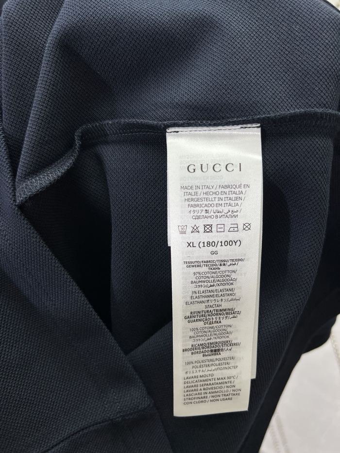 GUCCI Embroidered cotton piquet polo shirt in navy