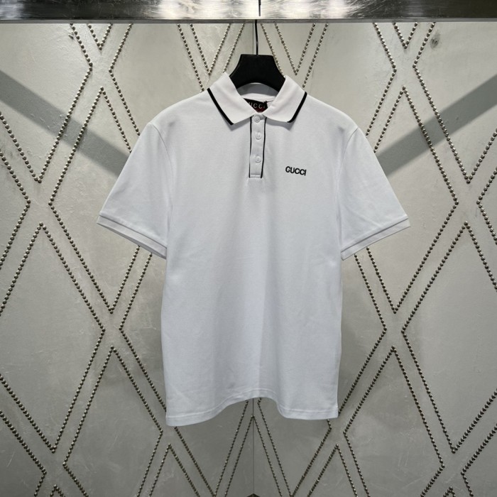 GUCCI Embroidered cotton piquet polo shirt in navy