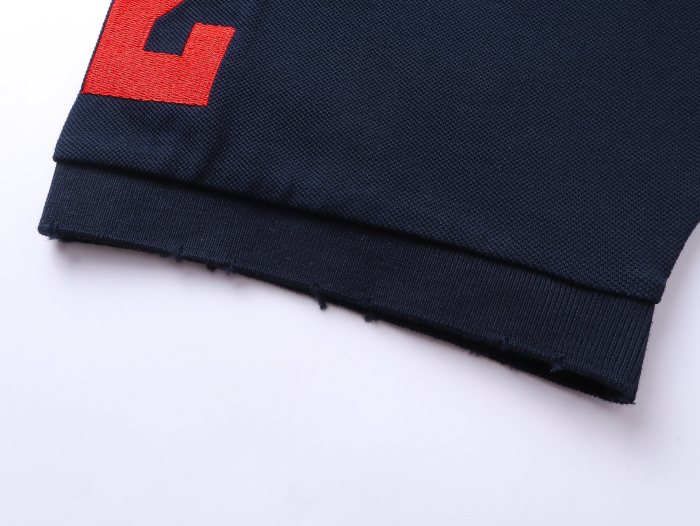 Balenciaga Navy Paris Logo Embroidered Cotton Polo