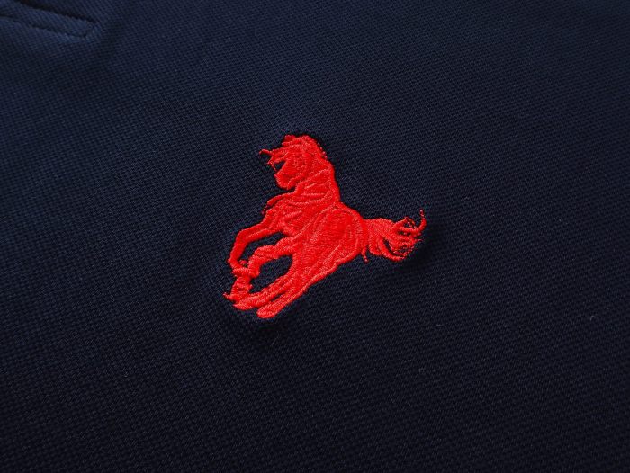 Balenciaga Navy Paris Logo Embroidered Cotton Polo