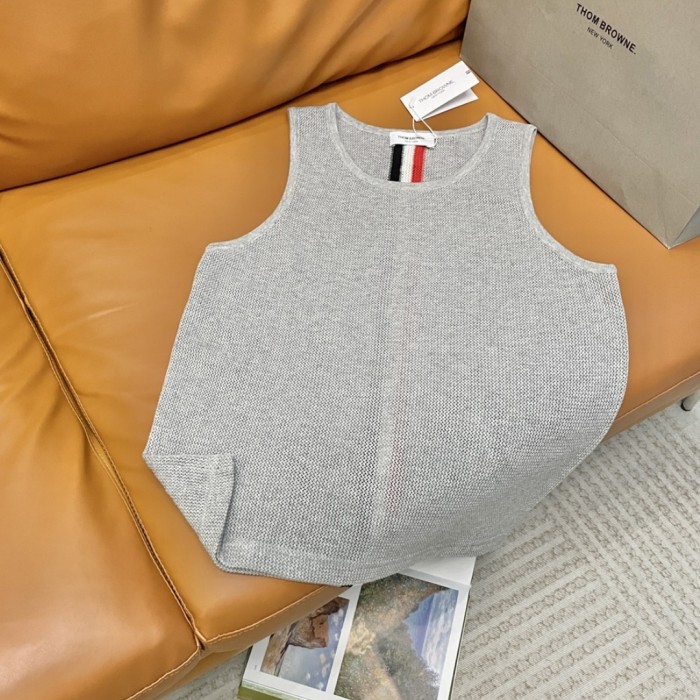Thom Browne Wool Stripe V Neck Cardigan Vest