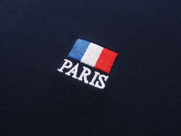 Balenciaga Navy Paris Logo Embroidered Cotton Polo