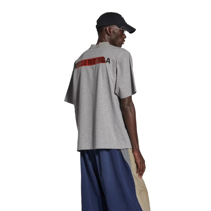 Men's Taped Balenciaga Back T-shirt Medium Fit in Heather Greyblackred