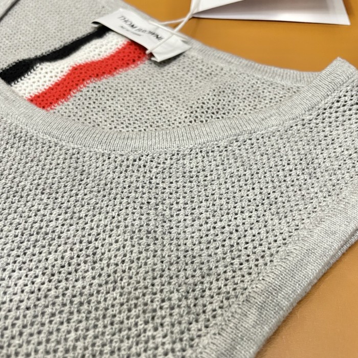 Thom Browne Wool Stripe V Neck Cardigan Vest