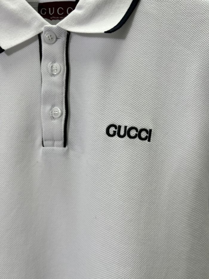 GUCCI Embroidered cotton piquet polo shirt in navy