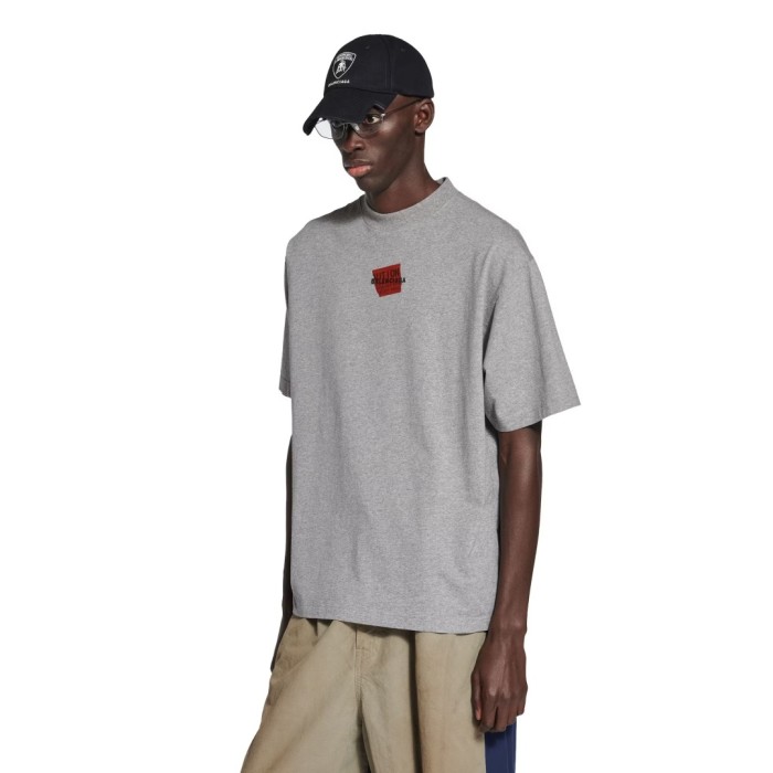 Men's Taped Balenciaga Back T-shirt Medium Fit in Heather Greyblackred
