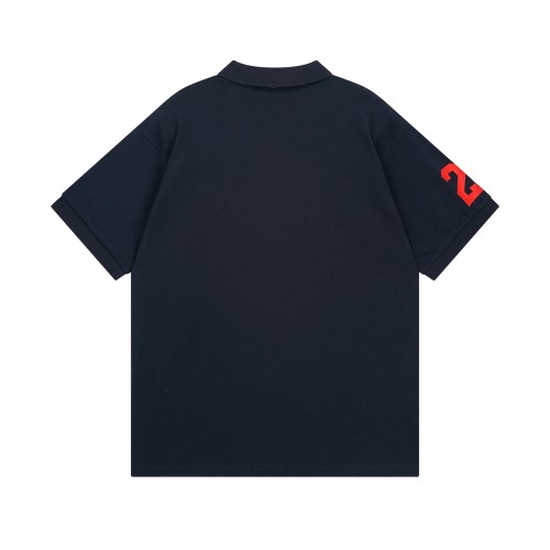 Balenciaga Navy Paris Logo Embroidered Cotton Polo