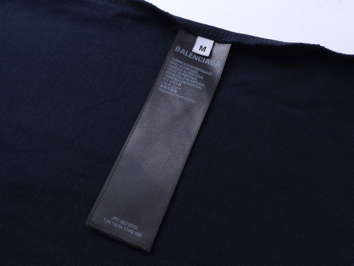 Balenciaga Navy Paris Logo Embroidered Cotton Polo