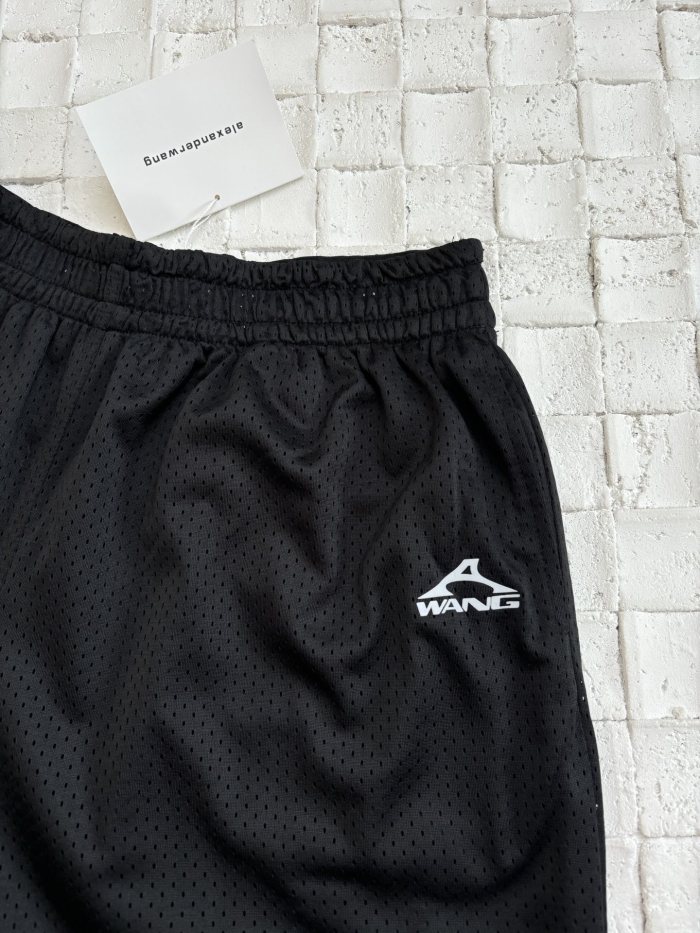 Alexander Wang Unisex Athletic Mesh Logo Basketball Shorts in BLACK