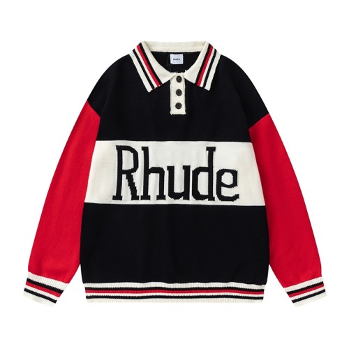 Rhude Black & Red Knit Logo Rugby Polo