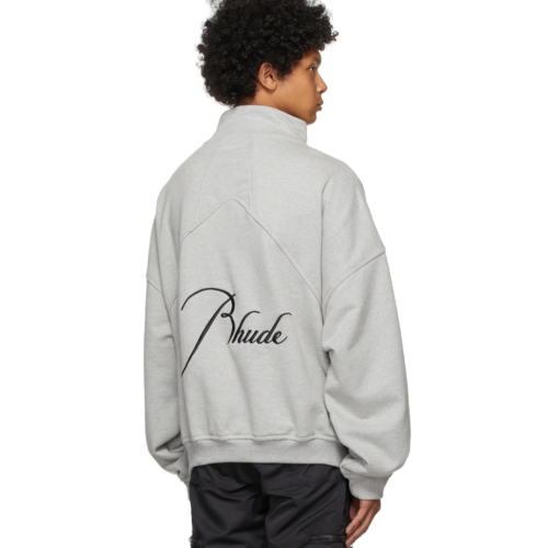 Rhude Grey Embroidered Quarter-Zip Sweater