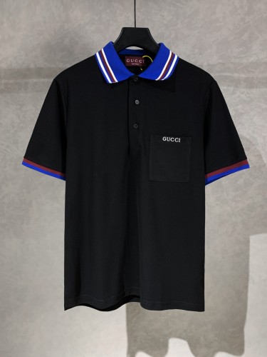 Gucci Cotton piquet polo shirt with intarsia in ivory and blue
