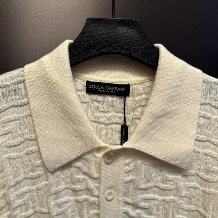 Dolce & Gabbana Silk jacquard polo-shirt with DG logo in Beige for Men
