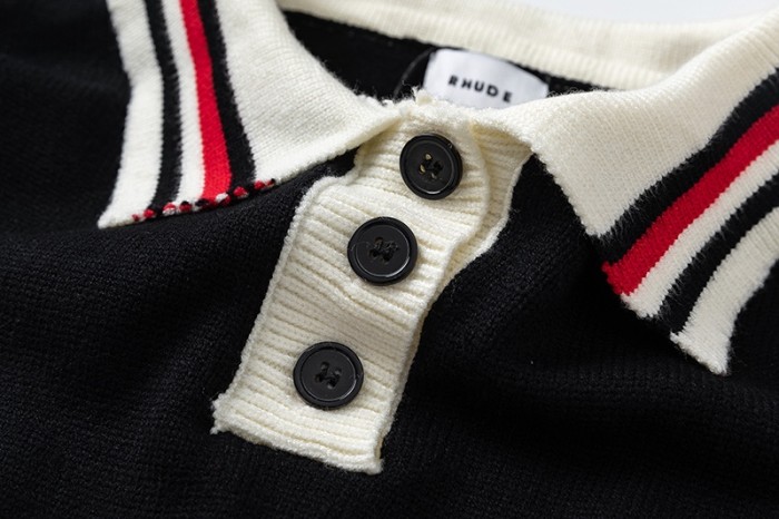 Rhude Black & Red Knit Logo Rugby Polo