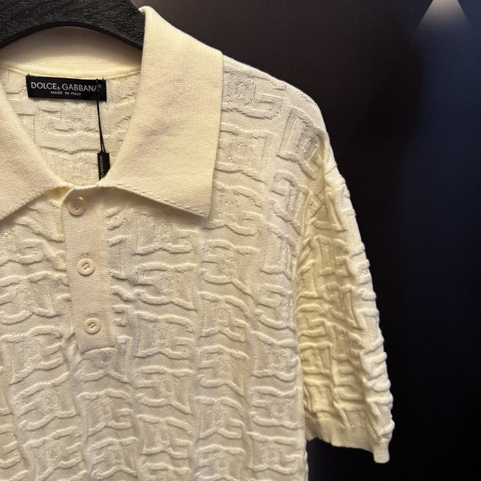 Dolce & Gabbana Silk jacquard polo-shirt with DG logo in Beige for Men