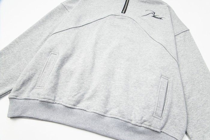 Rhude Grey Embroidered Quarter-Zip Sweater