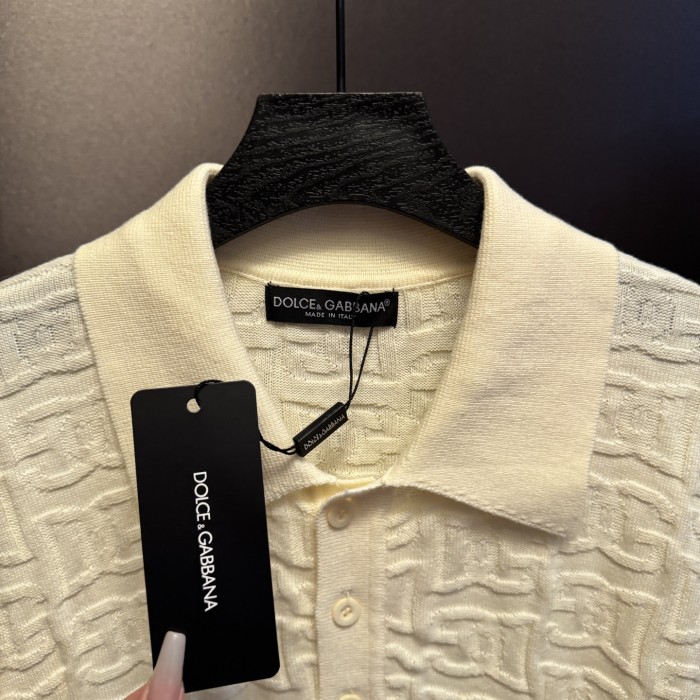Dolce & Gabbana Silk jacquard polo-shirt with DG logo in Beige for Men
