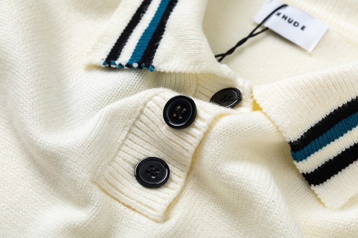 Rhude Off-White & Green Knit Logo Rugby Polo