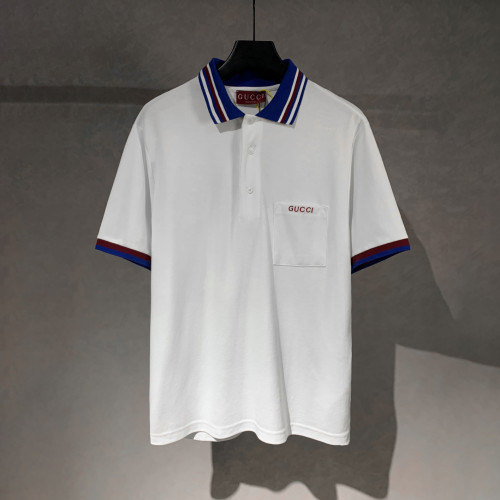 Gucci Cotton piquet polo shirt with intarsia in ivory and blue