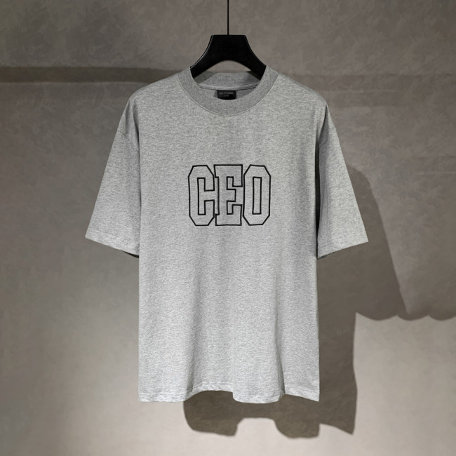 Balenciaga Ceo Team Logo Boxy T-shirt in Heather Grey/Black
