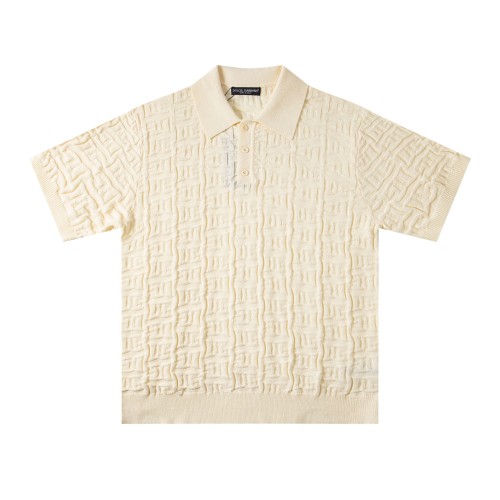 Dolce & Gabbana Silk jacquard polo-shirt with DG logo in Beige for Men
