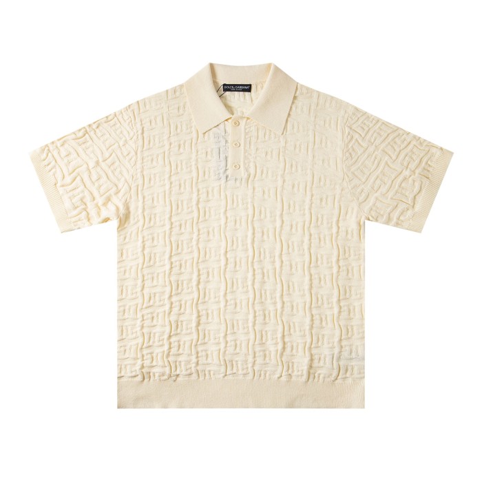Dolce & Gabbana Silk jacquard polo-shirt with DG logo in Beige for Men