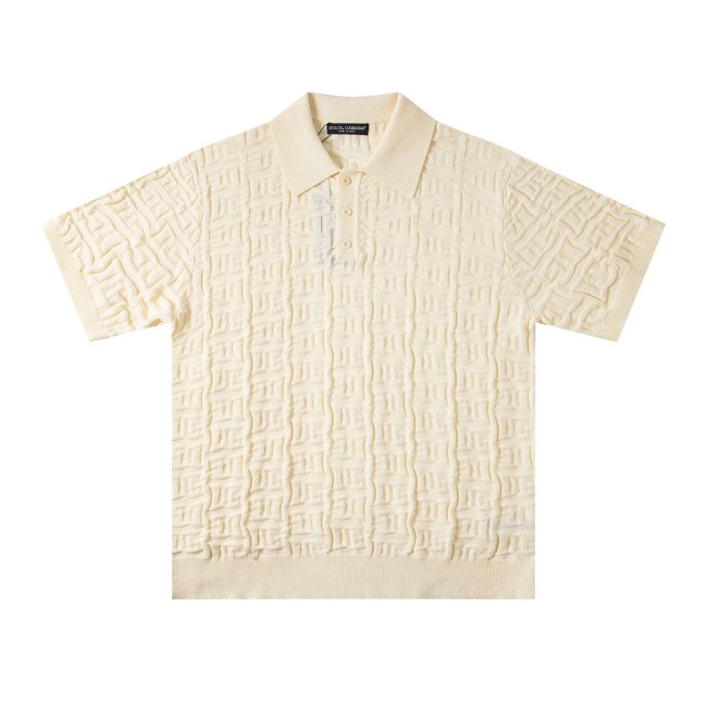 Dolce & Gabbana Silk jacquard polo-shirt with DG logo in Beige for Men