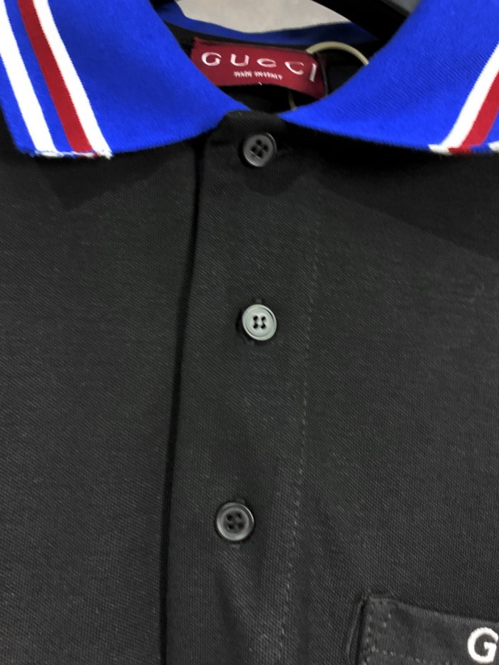 Gucci Cotton piquet polo shirt with intarsia in ivory and blue