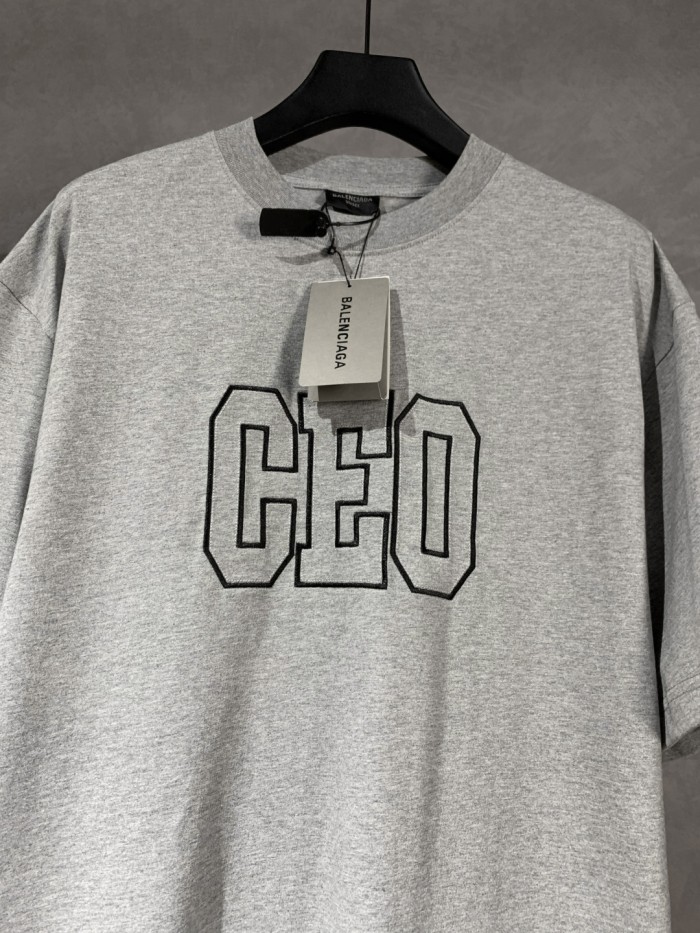 Balenciaga Ceo Team Logo Boxy T-shirt in Heather Grey/Black