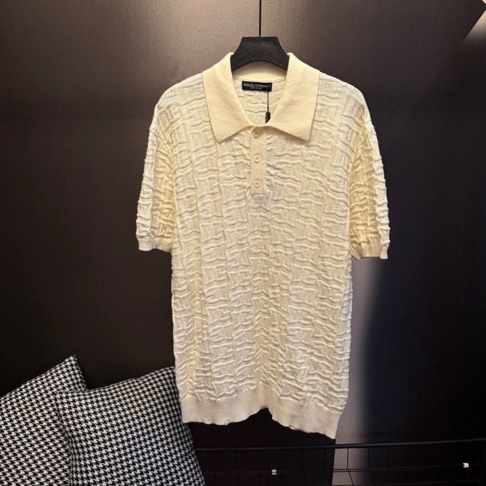 Dolce & Gabbana Silk jacquard polo-shirt with DG logo in Beige for Men