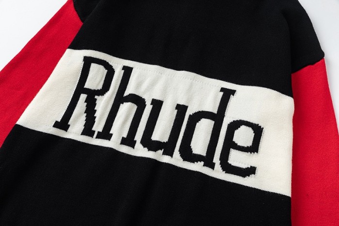 Rhude Black & Red Knit Logo Rugby Polo