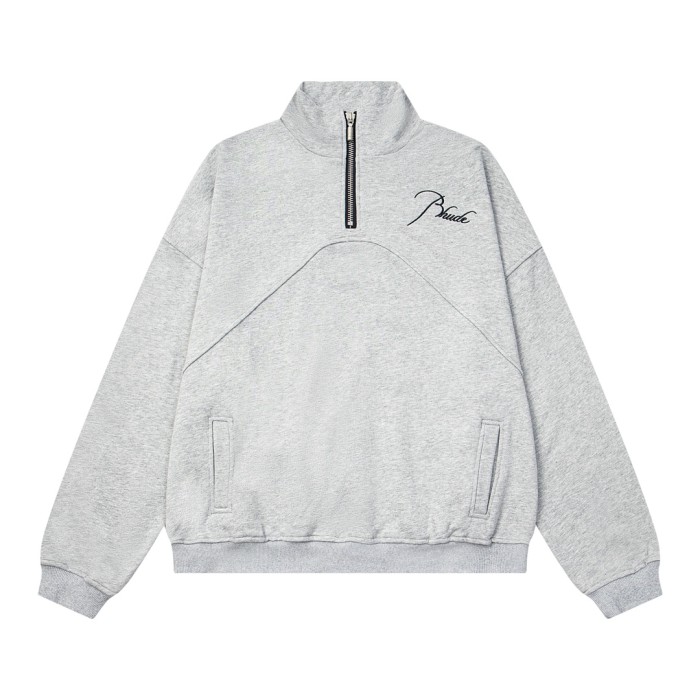 Rhude Grey Embroidered Quarter-Zip Sweater