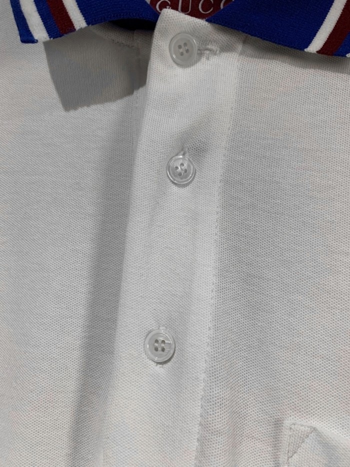 Gucci Cotton piquet polo shirt with intarsia in ivory and blue