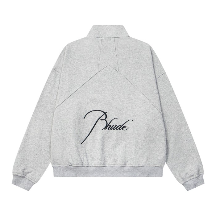 Rhude Grey Embroidered Quarter-Zip Sweater