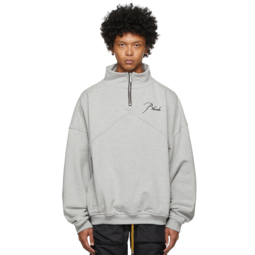 Rhude Grey Embroidered Quarter-Zip Sweater
