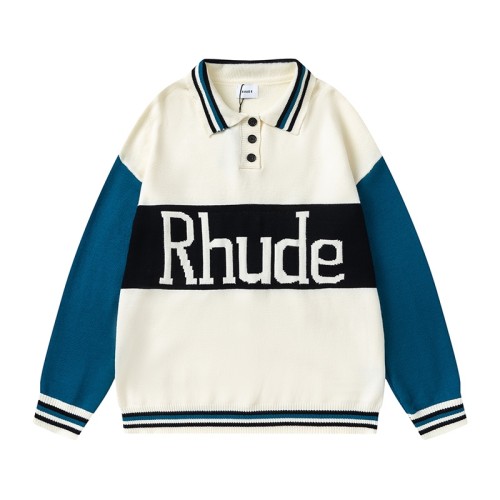 Rhude Off-White & Green Knit Logo Rugby Polo