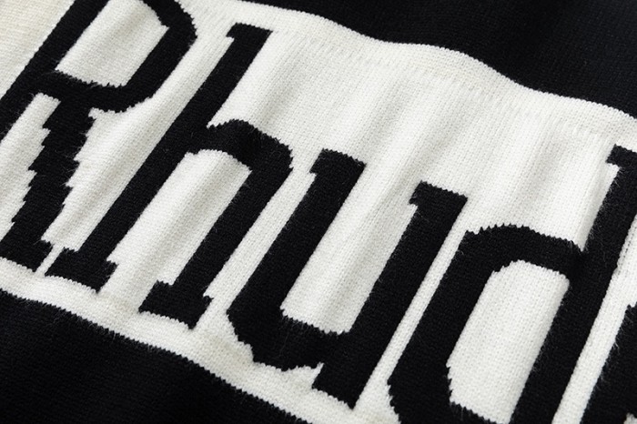 Rhude Black & Red Knit Logo Rugby Polo