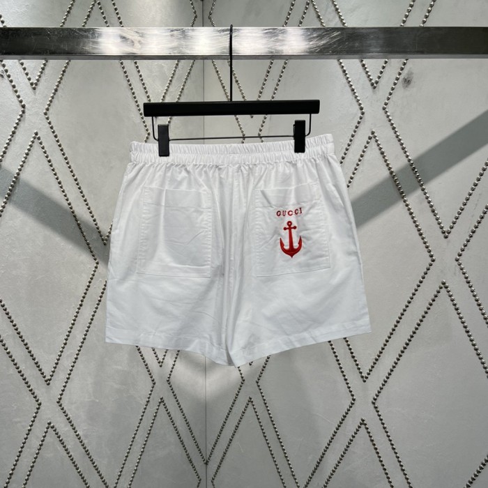 GUCCI Oxford cotton shorts with embroidery in navy