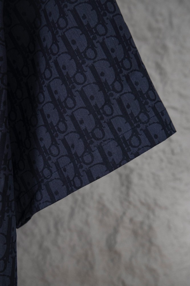 Dior Oblique Kasuri Cotton Denim Short-Sleeved Overshirt Navy Blue and Black